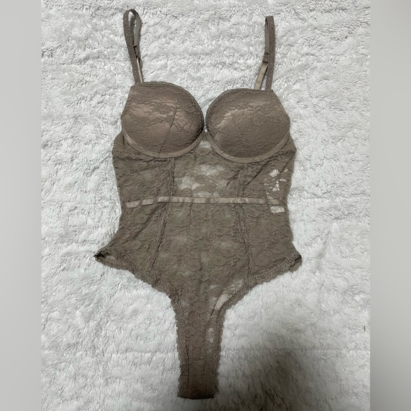 NWOT🤎Forever 21 Lace Corset Push Up Sheer High Leg Bodysuit - Picture 1 of 13